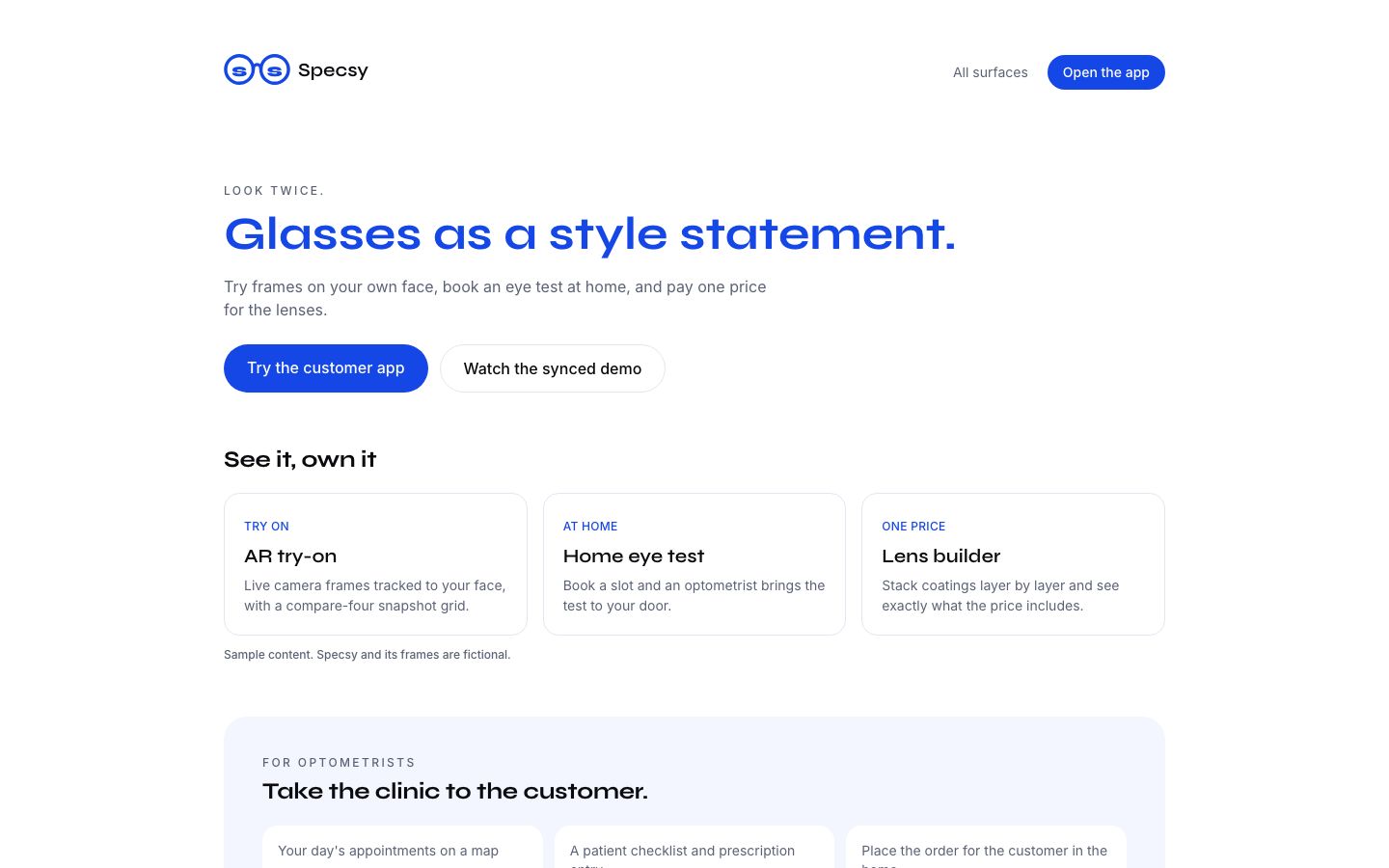 Specsy website hero reading Glasses as a style statement